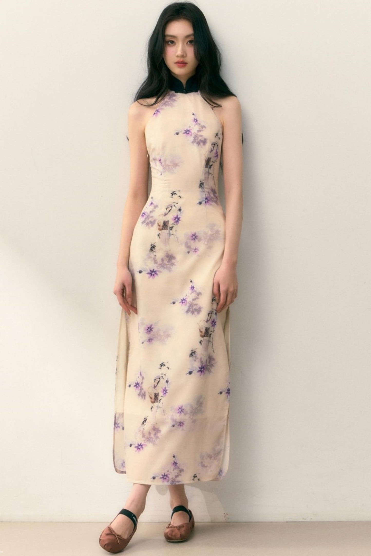 Pastel Lotus Neck-Tie Oriental Dress