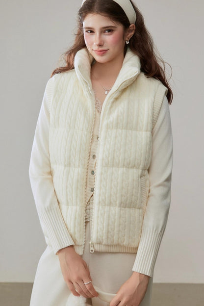 Warm White Stand Collar Vest Jacket