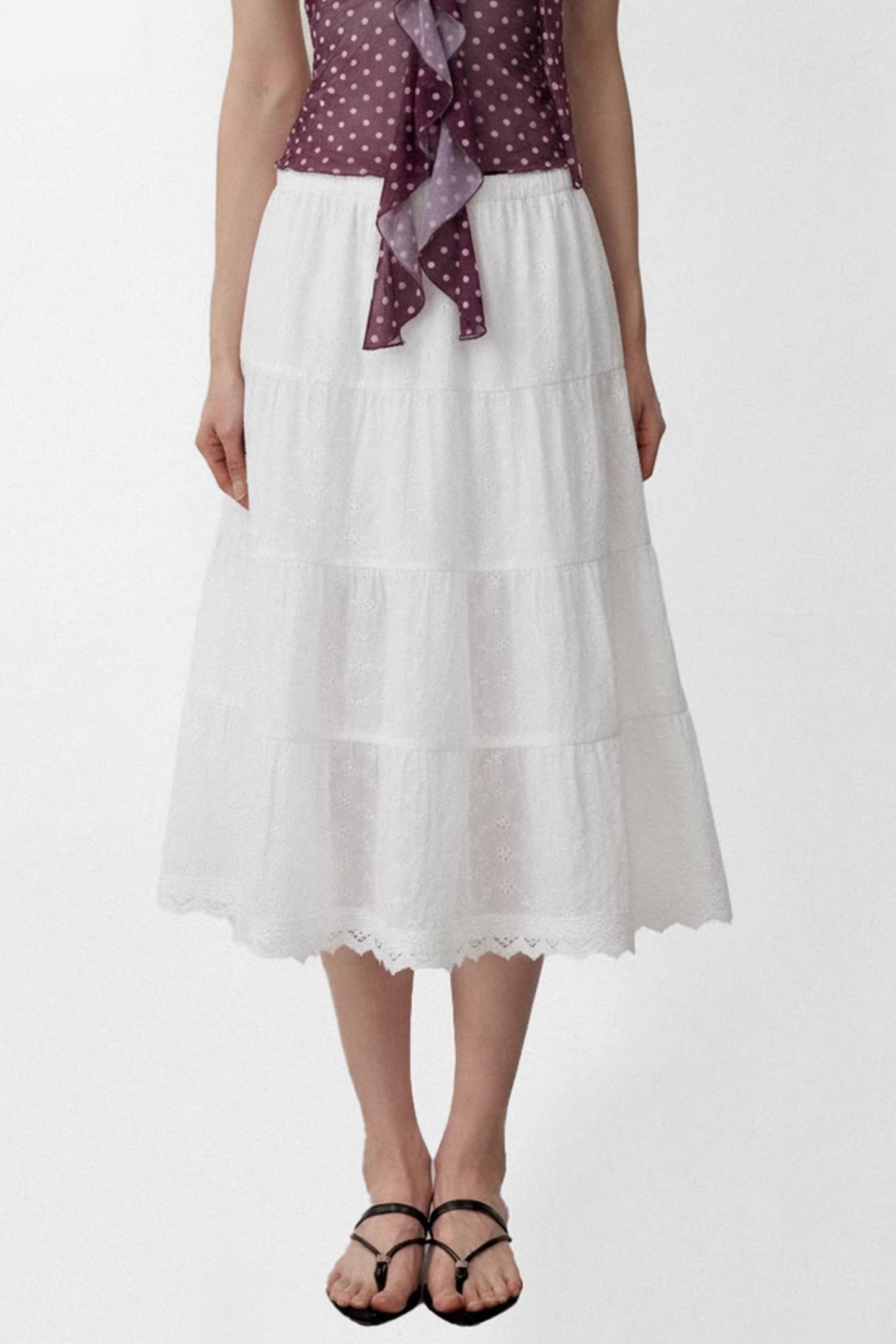 White Embroidered Lace A-Line Skirt