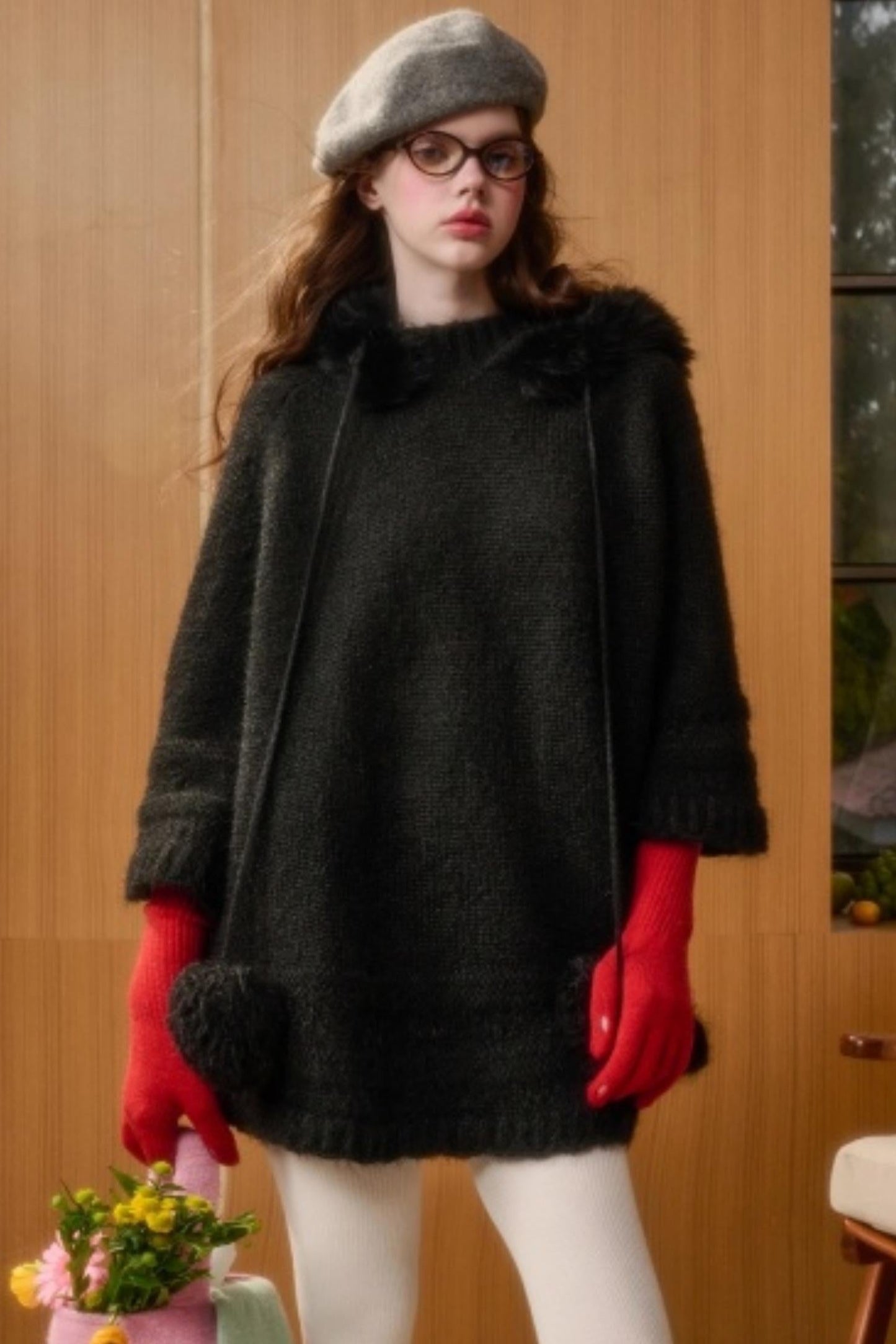 Hooded Wool Cape Dress