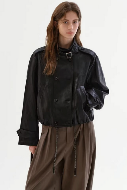 Schwarze matte Lederjacke