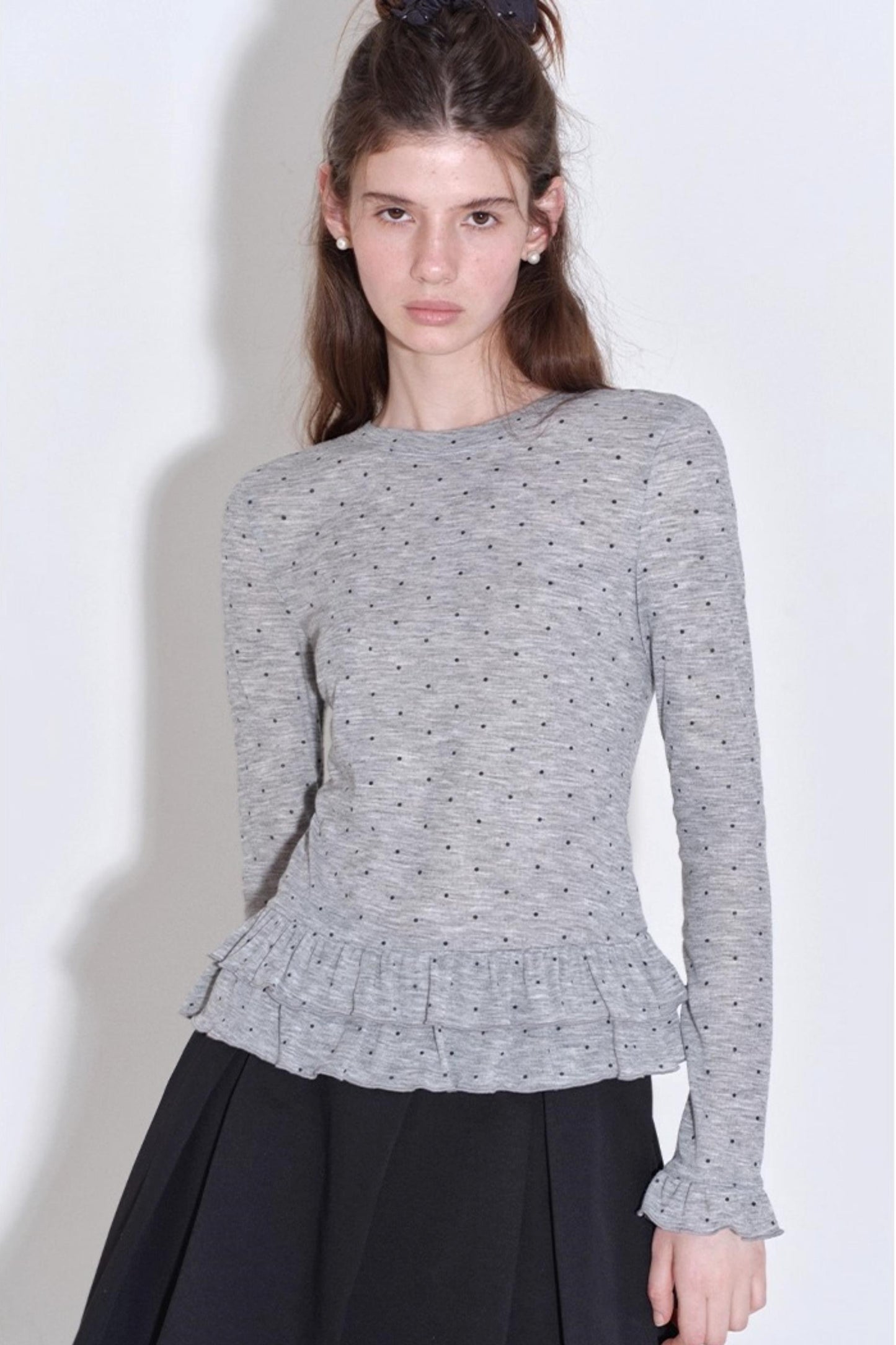 Romantic Polka Dot Long-Sleeved T-shirt