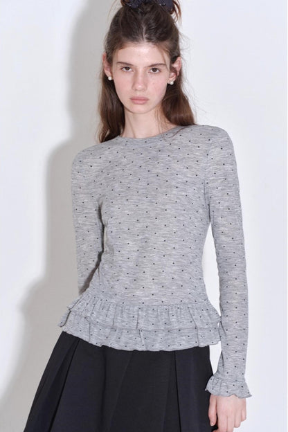 Romantic Polka Dot Long-Sleeved T-shirt