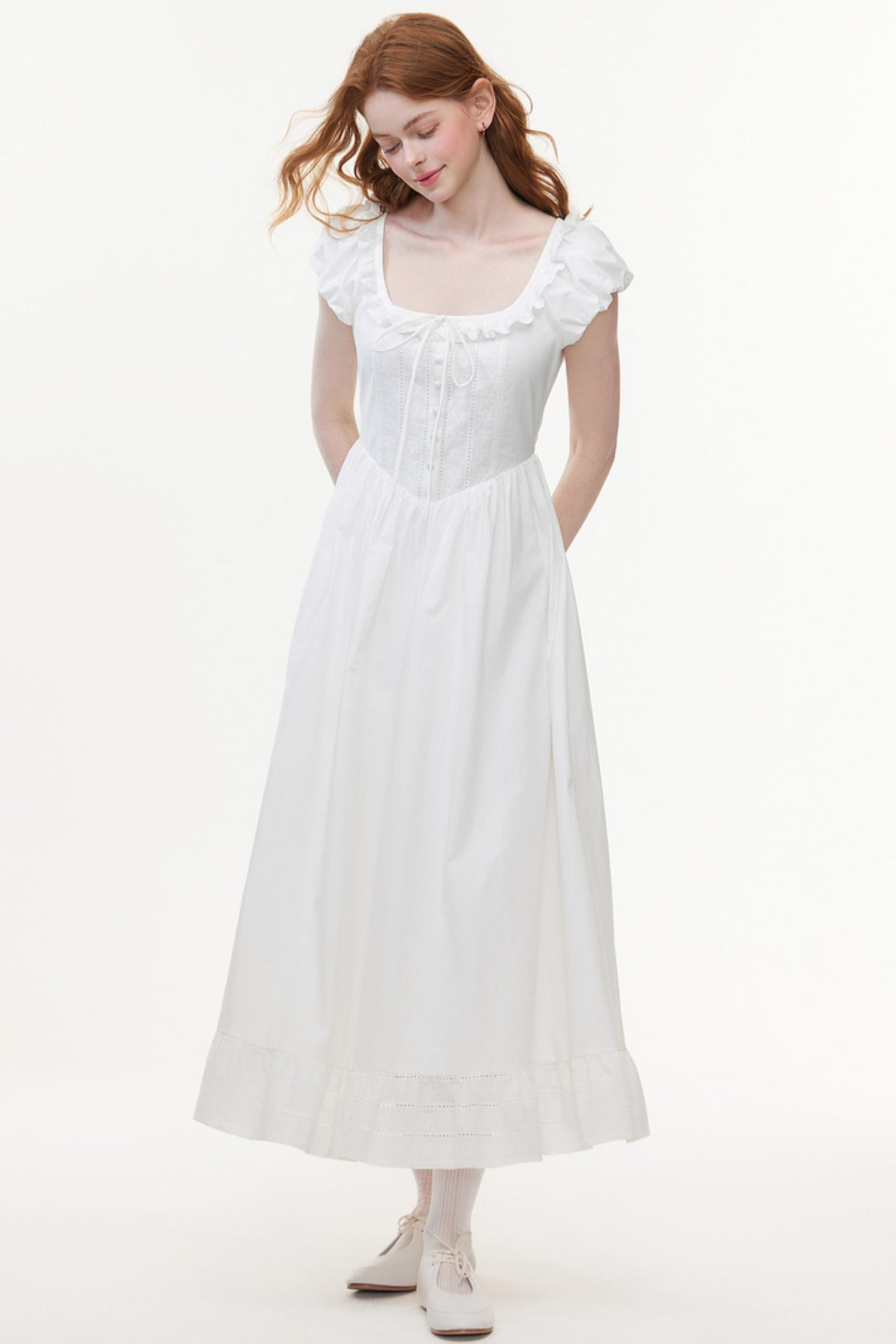 U-Neck White A-Line Dress