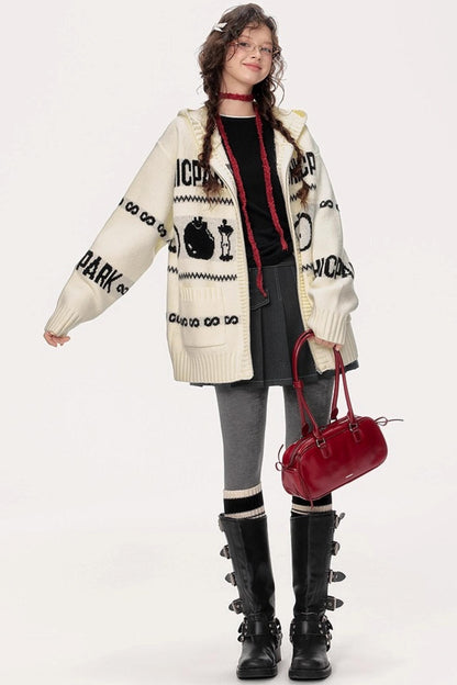 Lazy Fair Island Jacquard Sweater Hooded Jacket