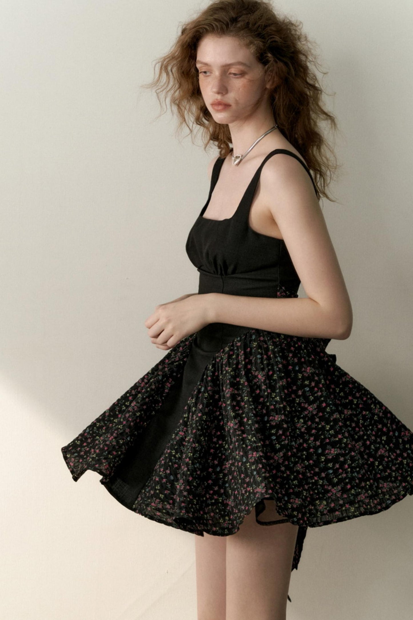 Floral Patchwork Bowtie Camisole Dress