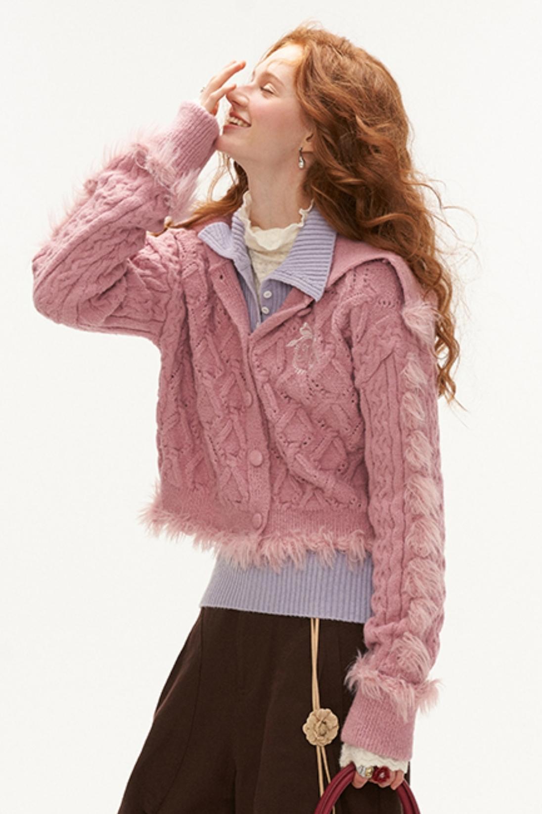 High Neck Wool Sweater Cardigan