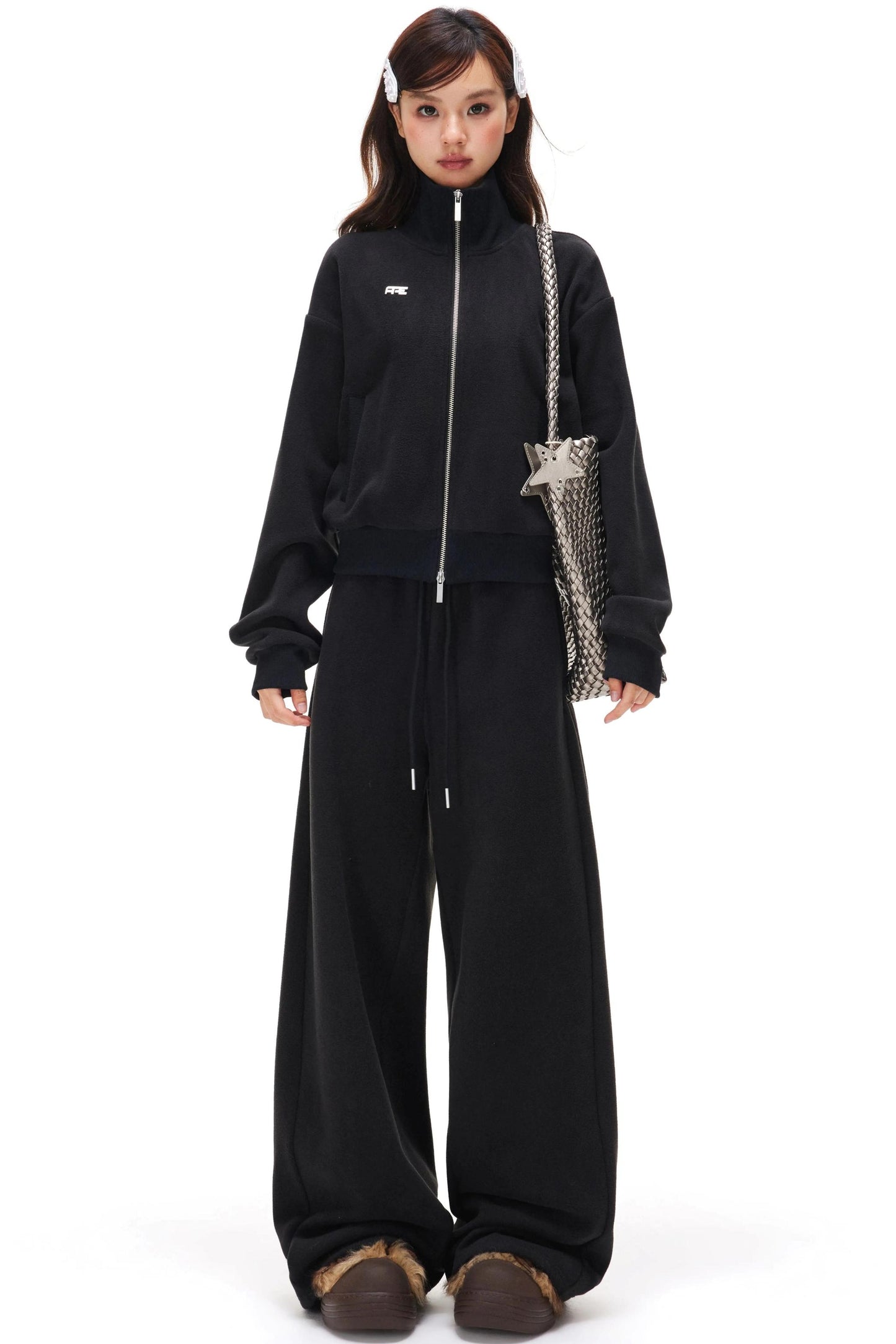 Fleece Zipper Jacket and Pants Suit Set-Up