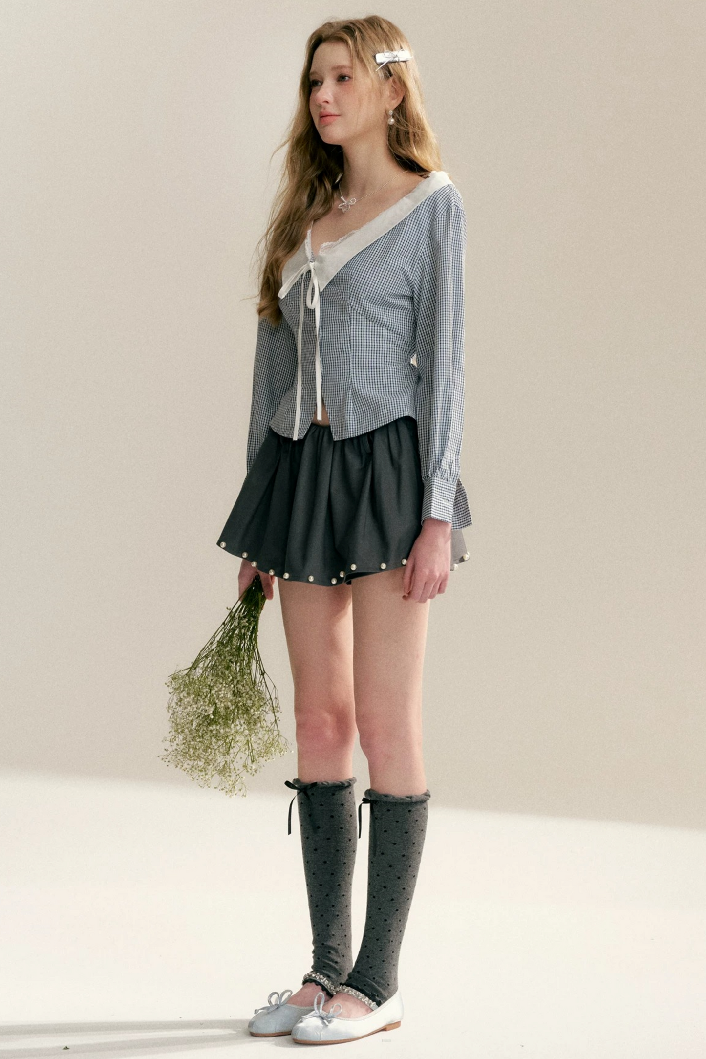 Lace Trim Plaid Blouse