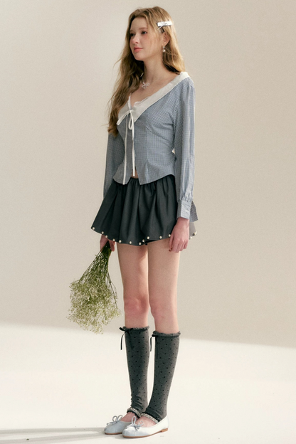 Lace Trim Plaid Blouse