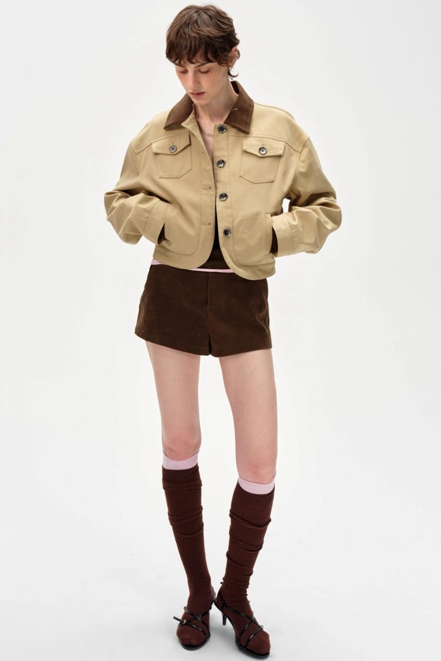 Color-Blocking Lapel Cargo Jacket