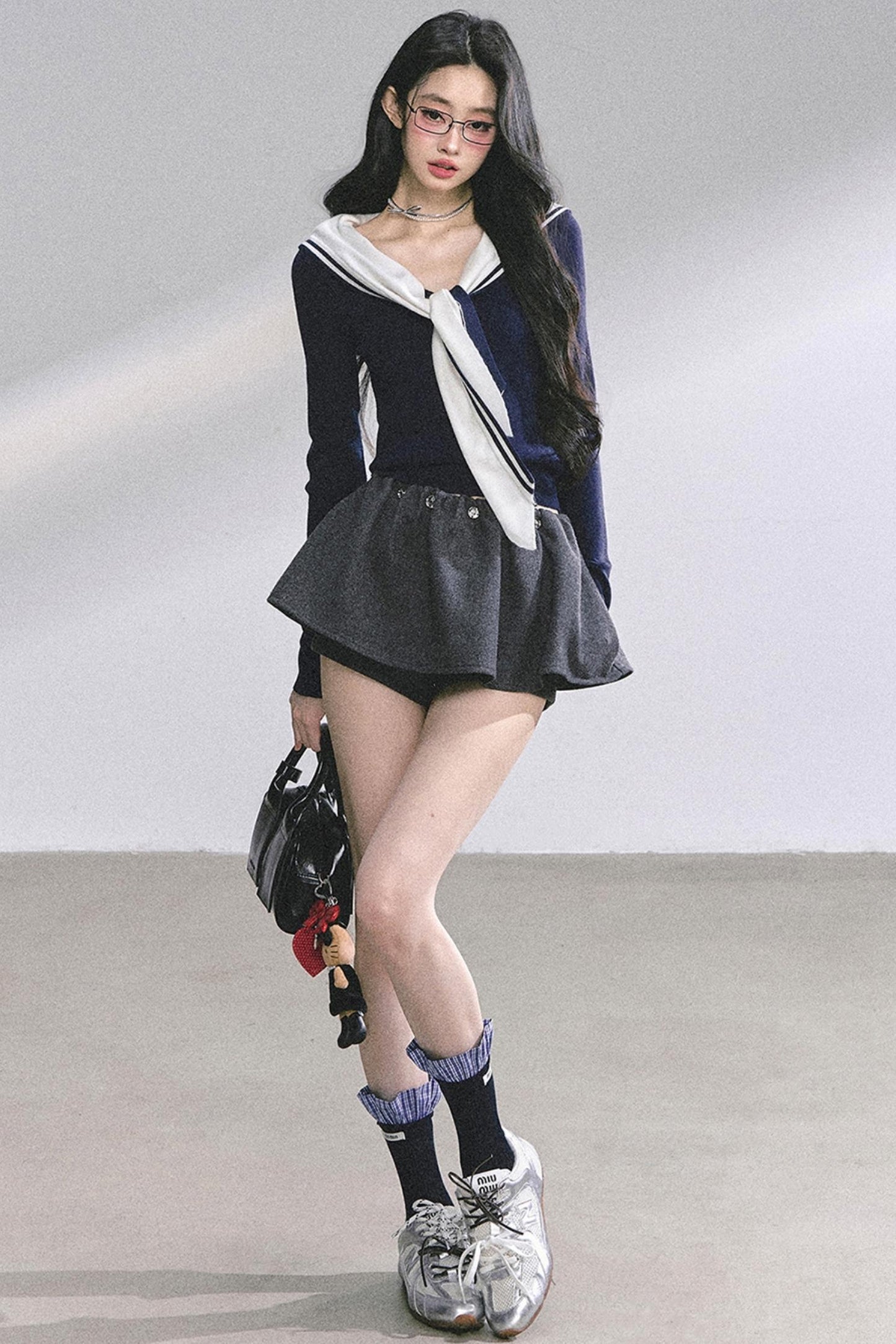 Slimming Navy Knitted Top