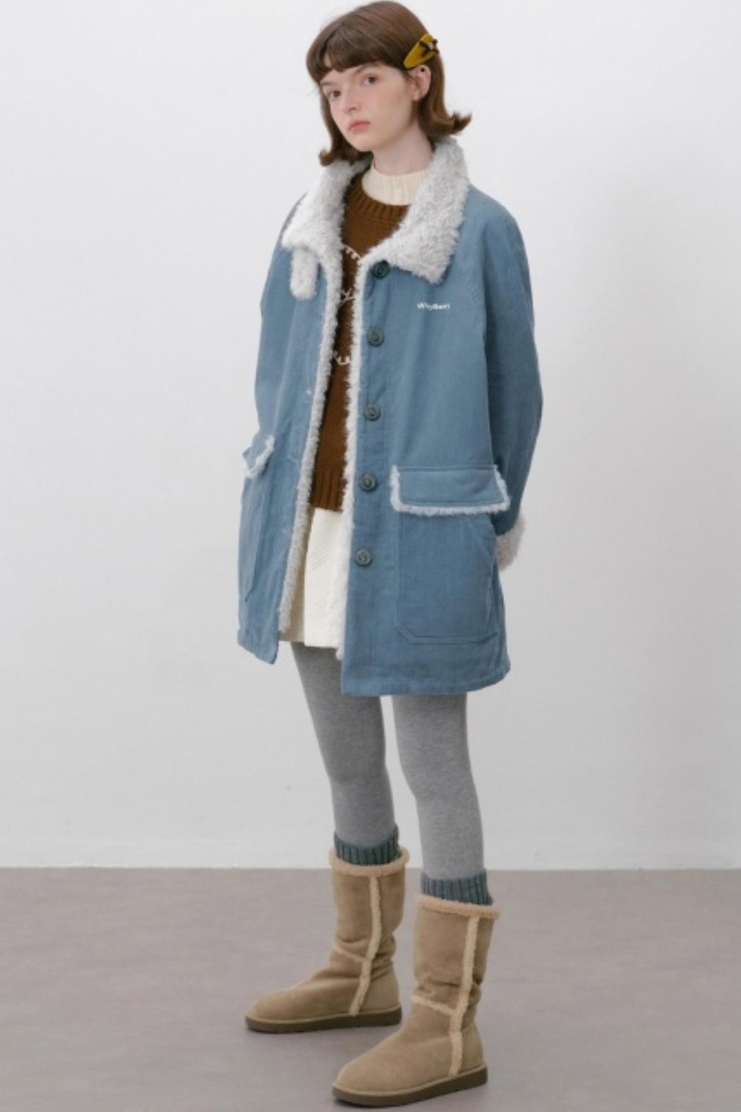 Corduroy Patchwork Fur Collar Jacket