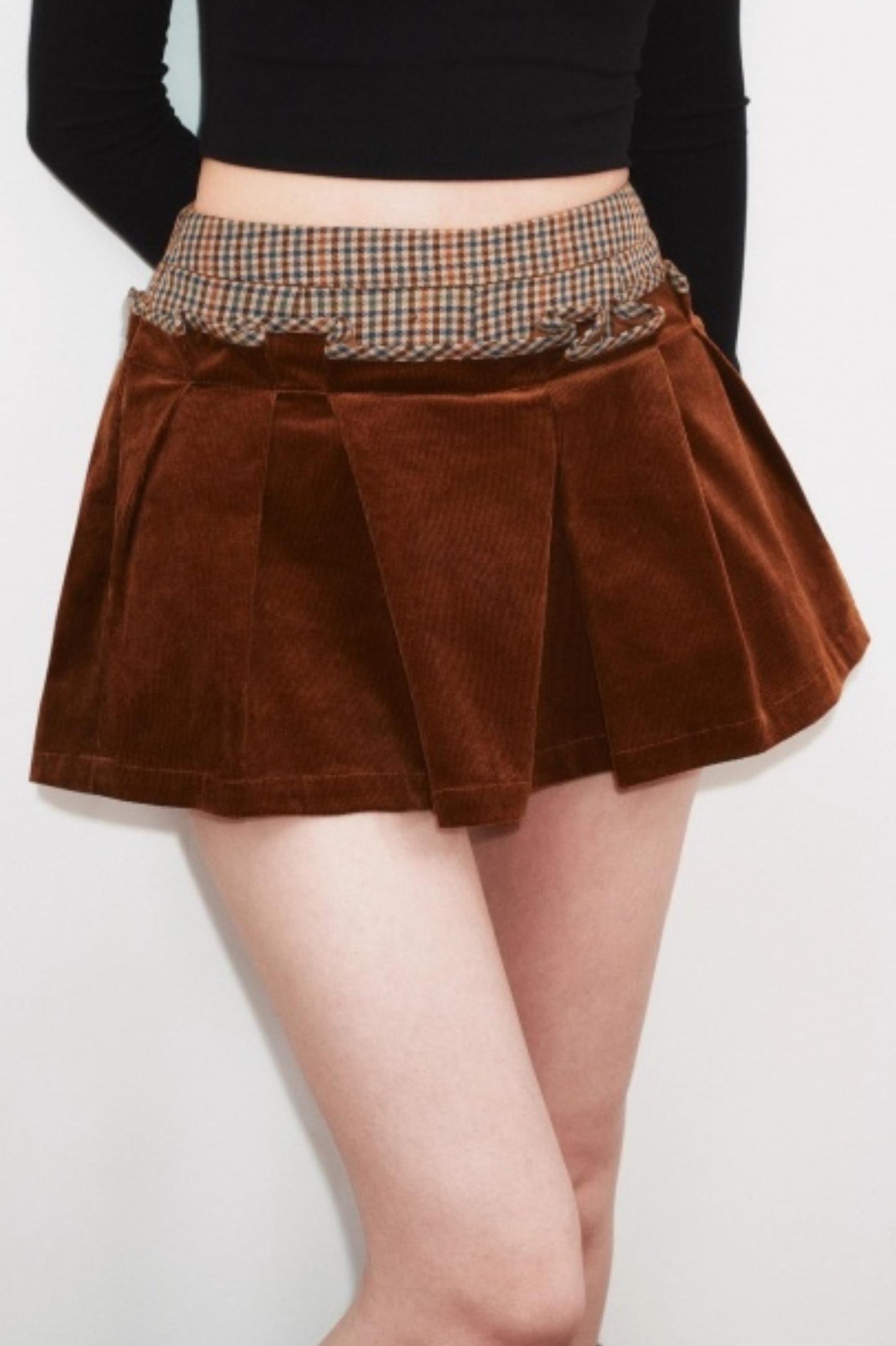 Irregular Folded Corduroy Skirt Set-Up