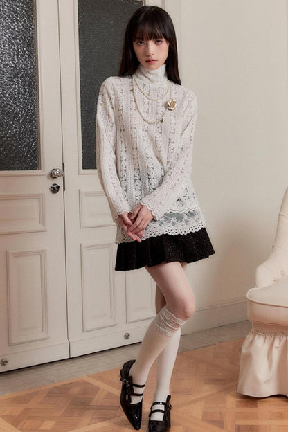 [10 31new] fragile shop white moonlight encounter knitted lace autumn and winter underwear base layer top