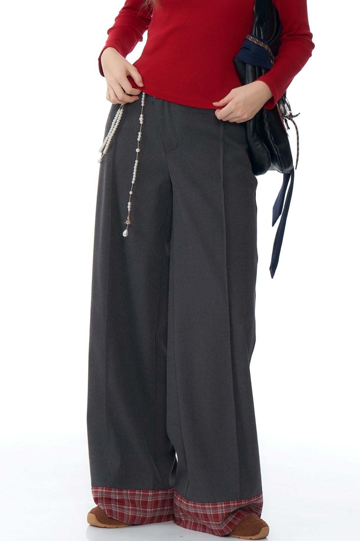 Red Plaid Drape Casual Pants