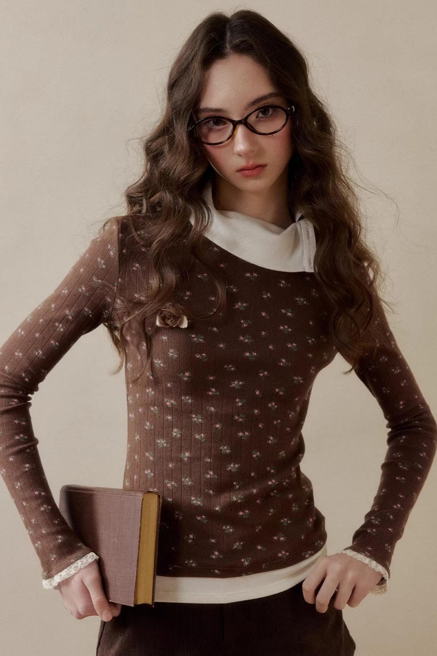 Floral Knit Long-Sleeve Top