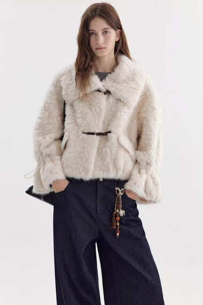 Imitation Horn Button Faux Fur Jacket
