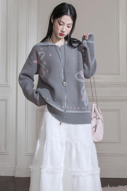 Cloud Gray Collar Knitwear Set