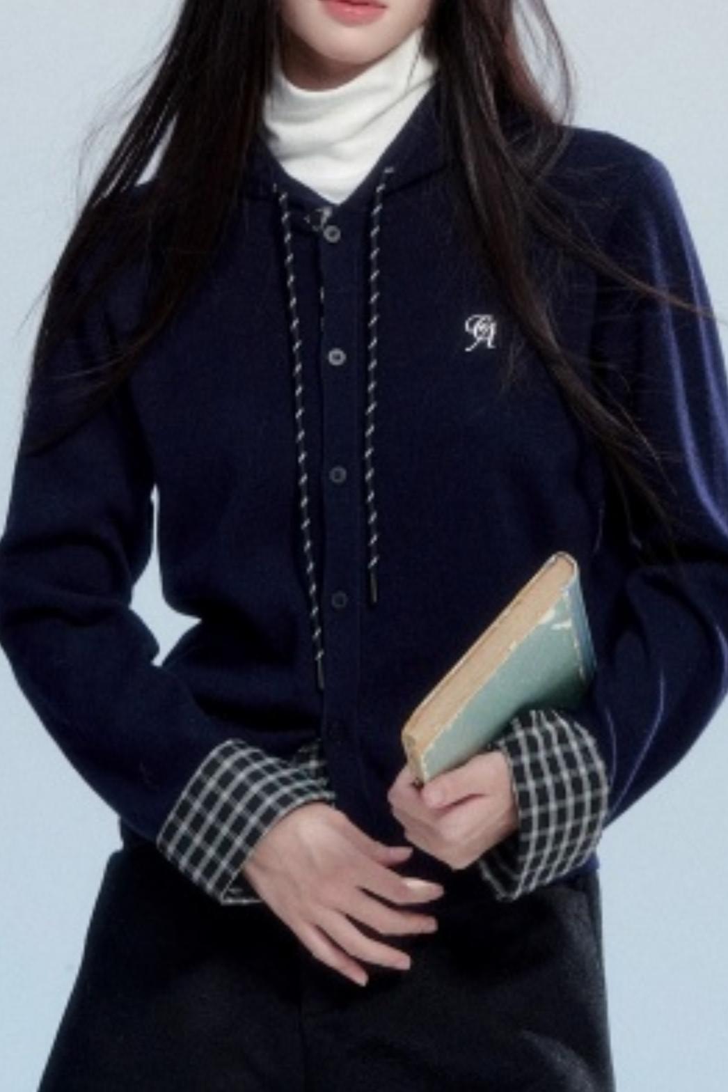 Plaid Patchwork Hooded Cardigan