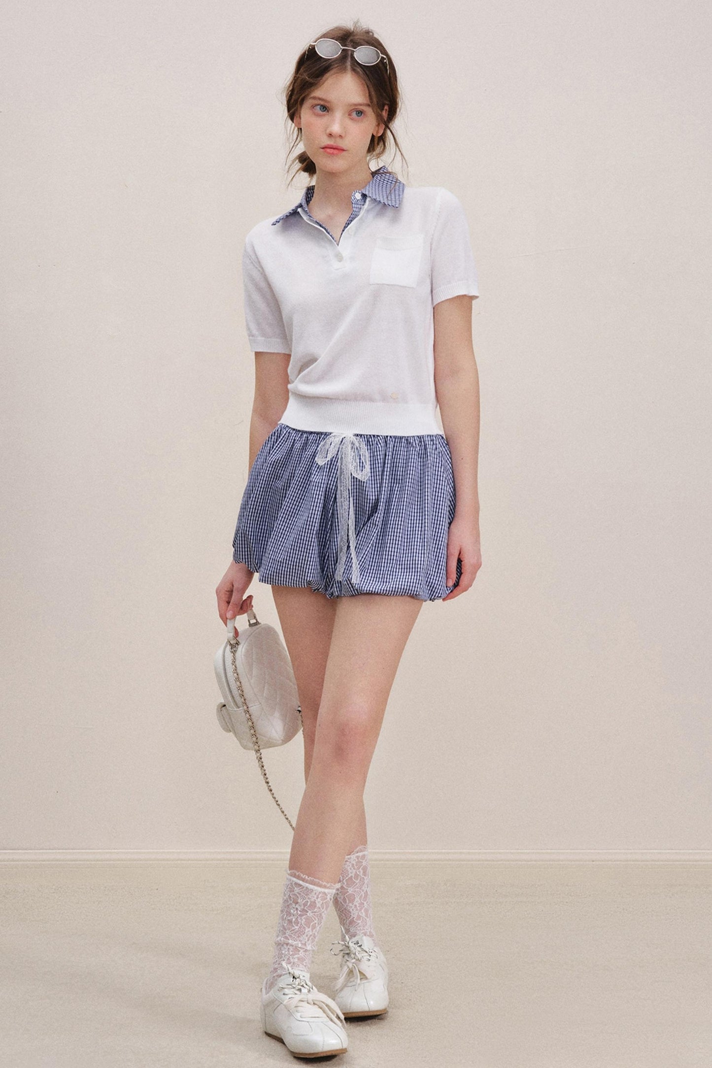 Checkered Knit Top Shorts Set-Up