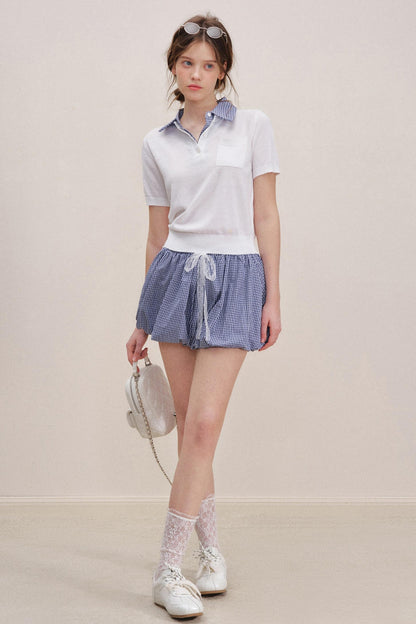 Checkered Knit Top Shorts Set-Up