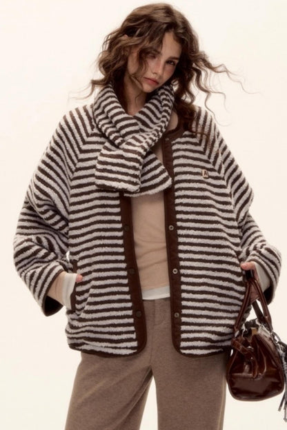 Retro Reversible Wool Coat Scarf Set