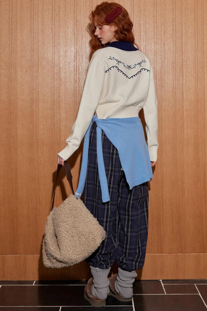 Color-Blocked Embroidered Cardigan