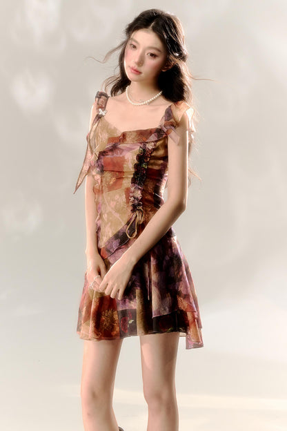 Butterfly Sleeve Floral Tie-Dye Dress