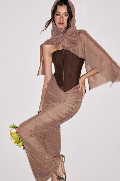 Wind Mesh Fishbone Corset Dress