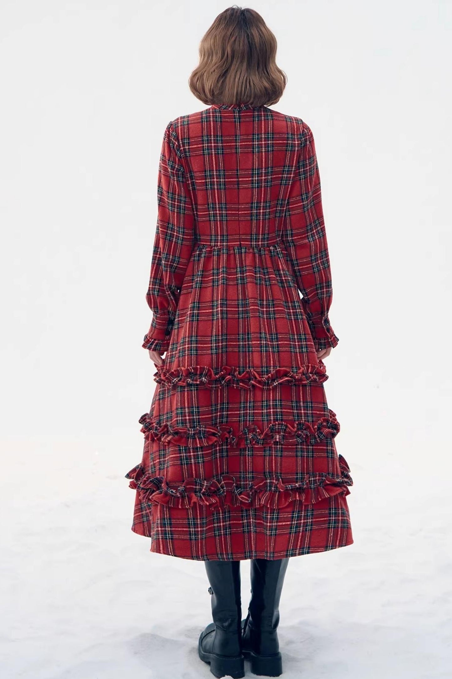 Retro Red Plaid Ruffle Dress