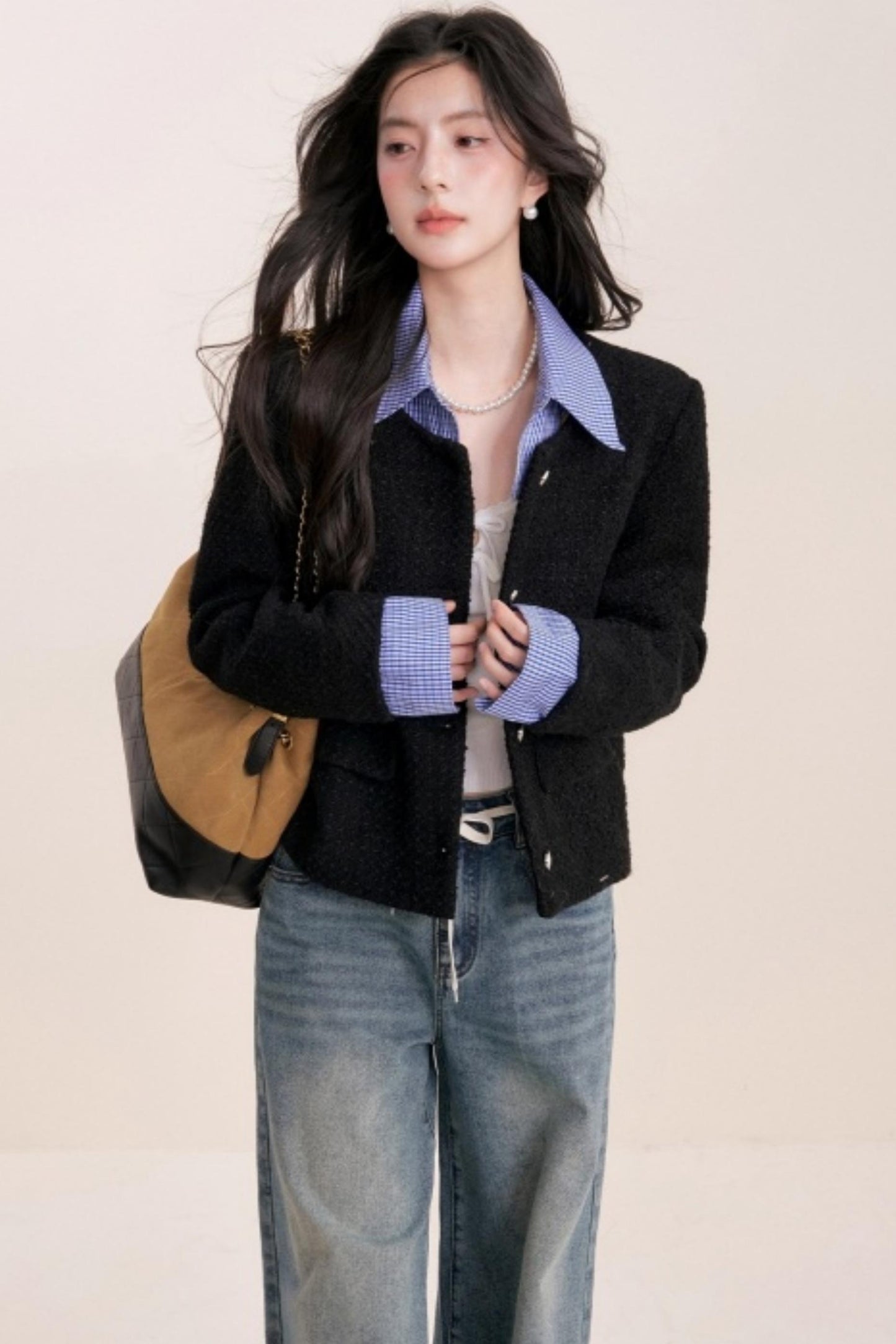 Tweed Plaid Panel Fake Two Jacket