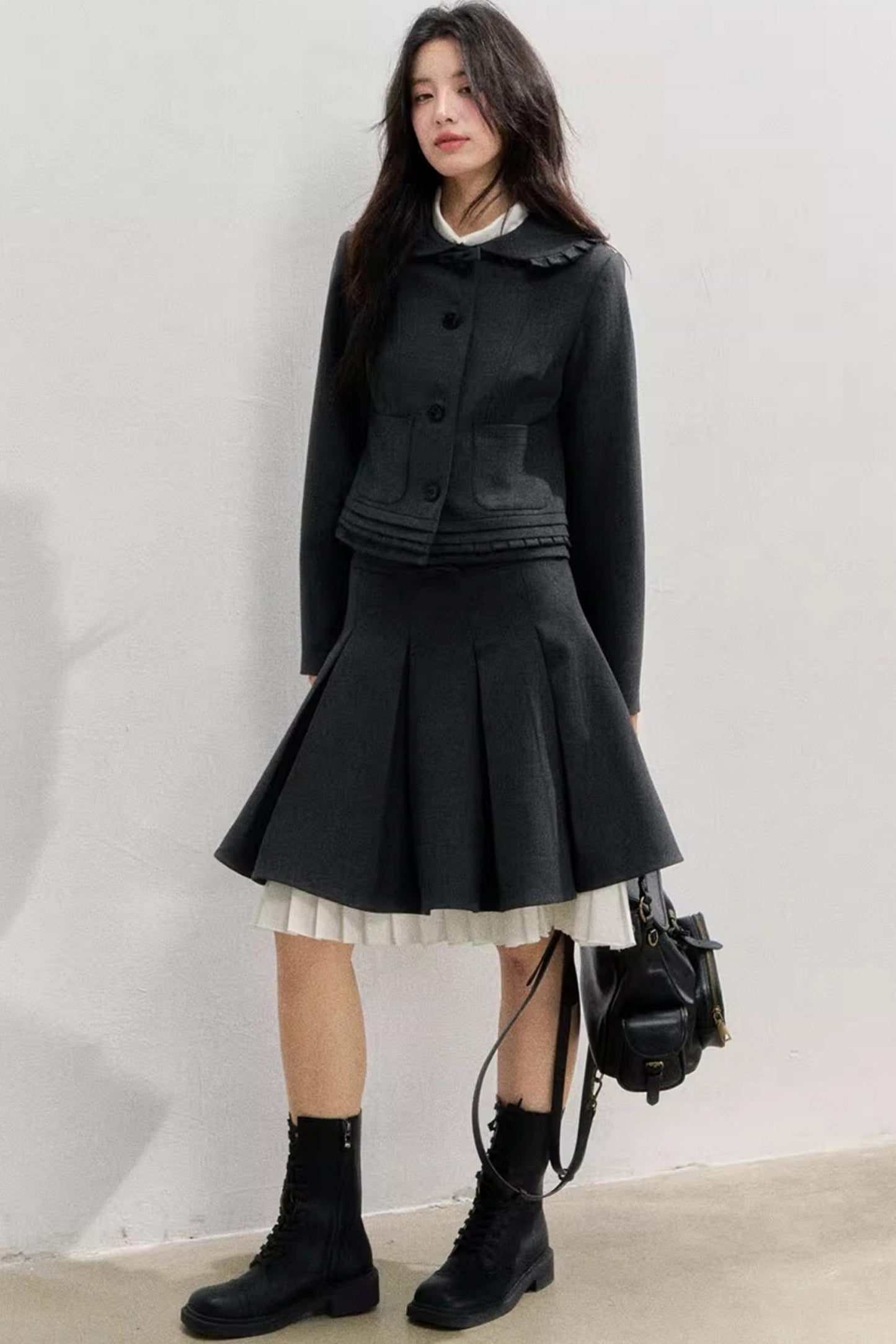 Lead Grey Preppy Blazer Skirt Set-Up