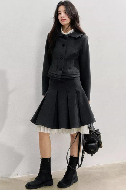 Lead Grey Preppy Blazer Skirt Set-Up