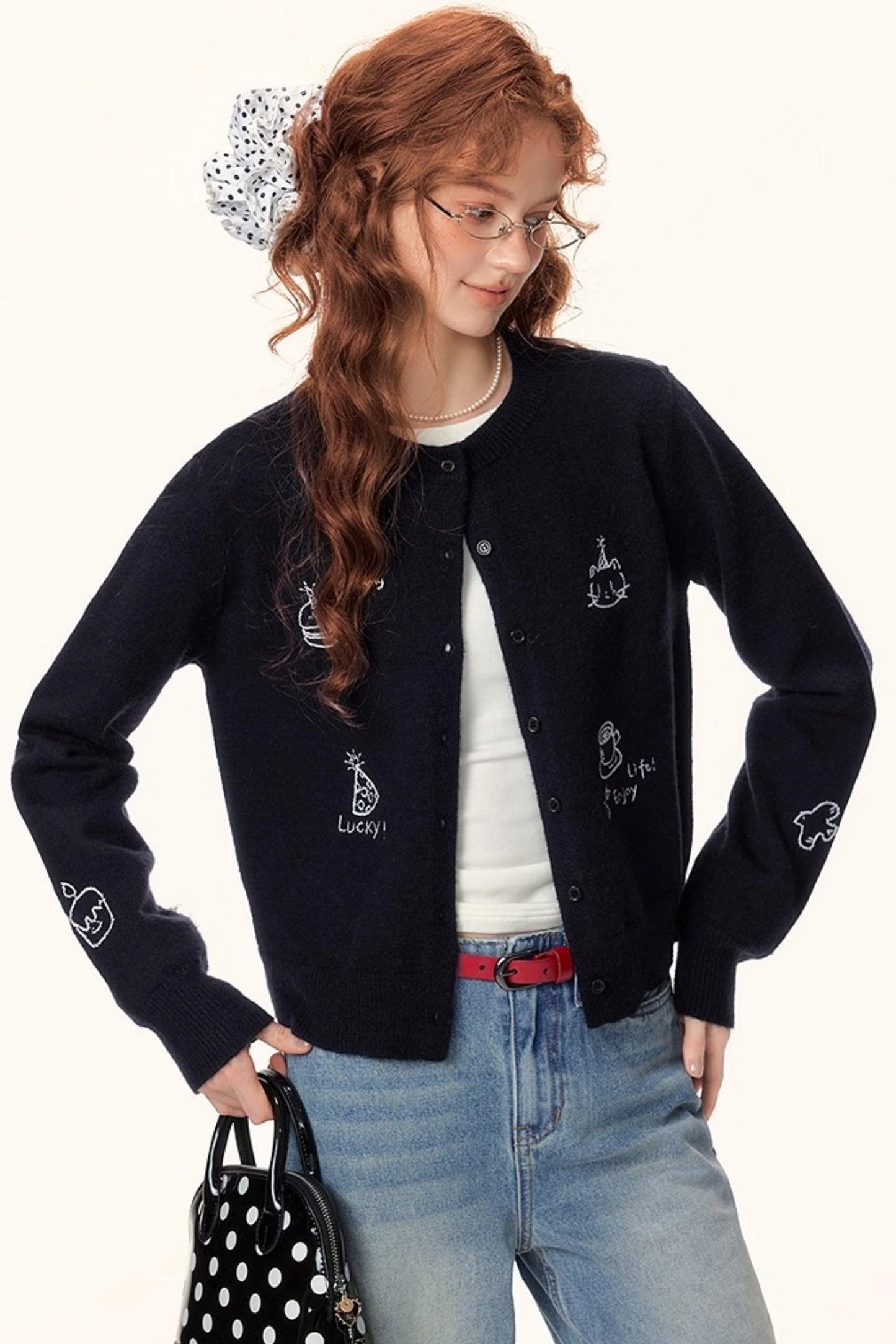 Childlike Embroidery Knit Cardigan