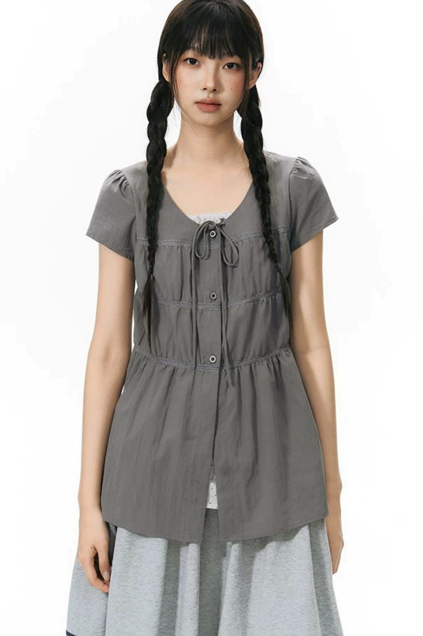 Star Print Layered-Look Short-Sleeve Shirt
