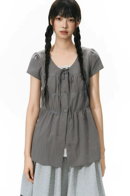 Star Print Layered-Look Short-Sleeve Shirt