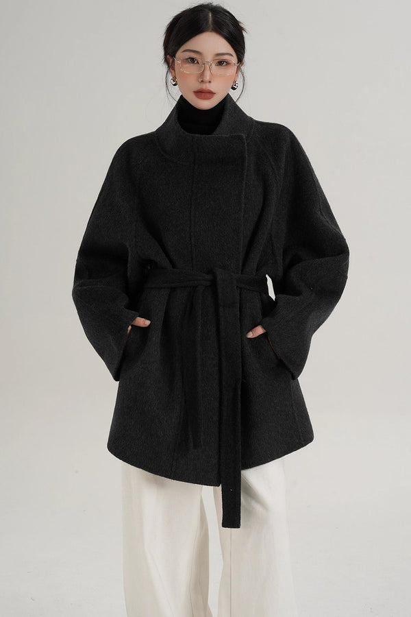 Elegant Woolen Lace-Up Coat