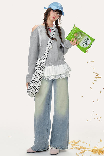 Skin-Friendly Slanted Shoulder Sweatshirt