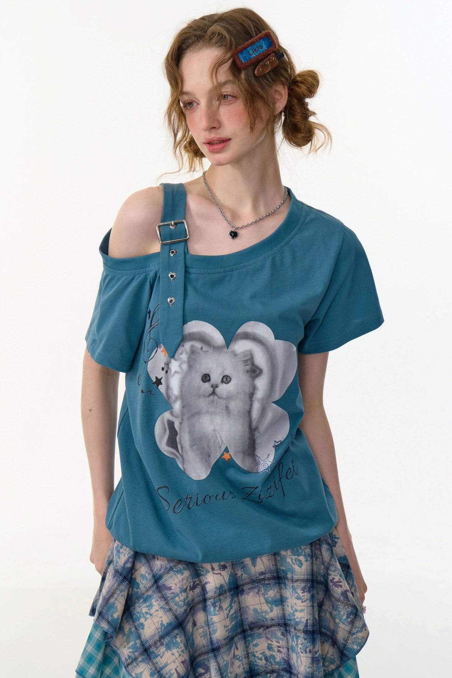 Summer Cat Off-The-Shoulder Top