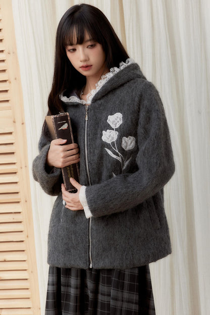 [10 31new popular new products] fragile shop winter old words embroidered hooded sweatshirt cardigan autumn and winter