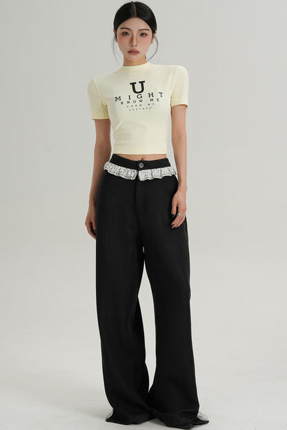 Designer Lace-Trimmed Pants