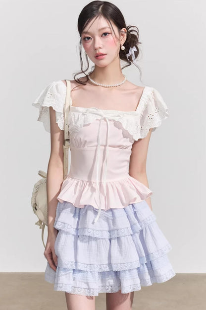 Blusa francese a fiori con volant