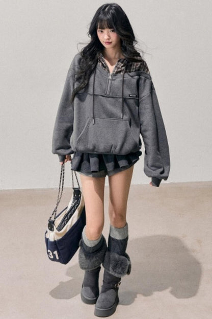 Fake Two Piece Plaid Hooded Jacket