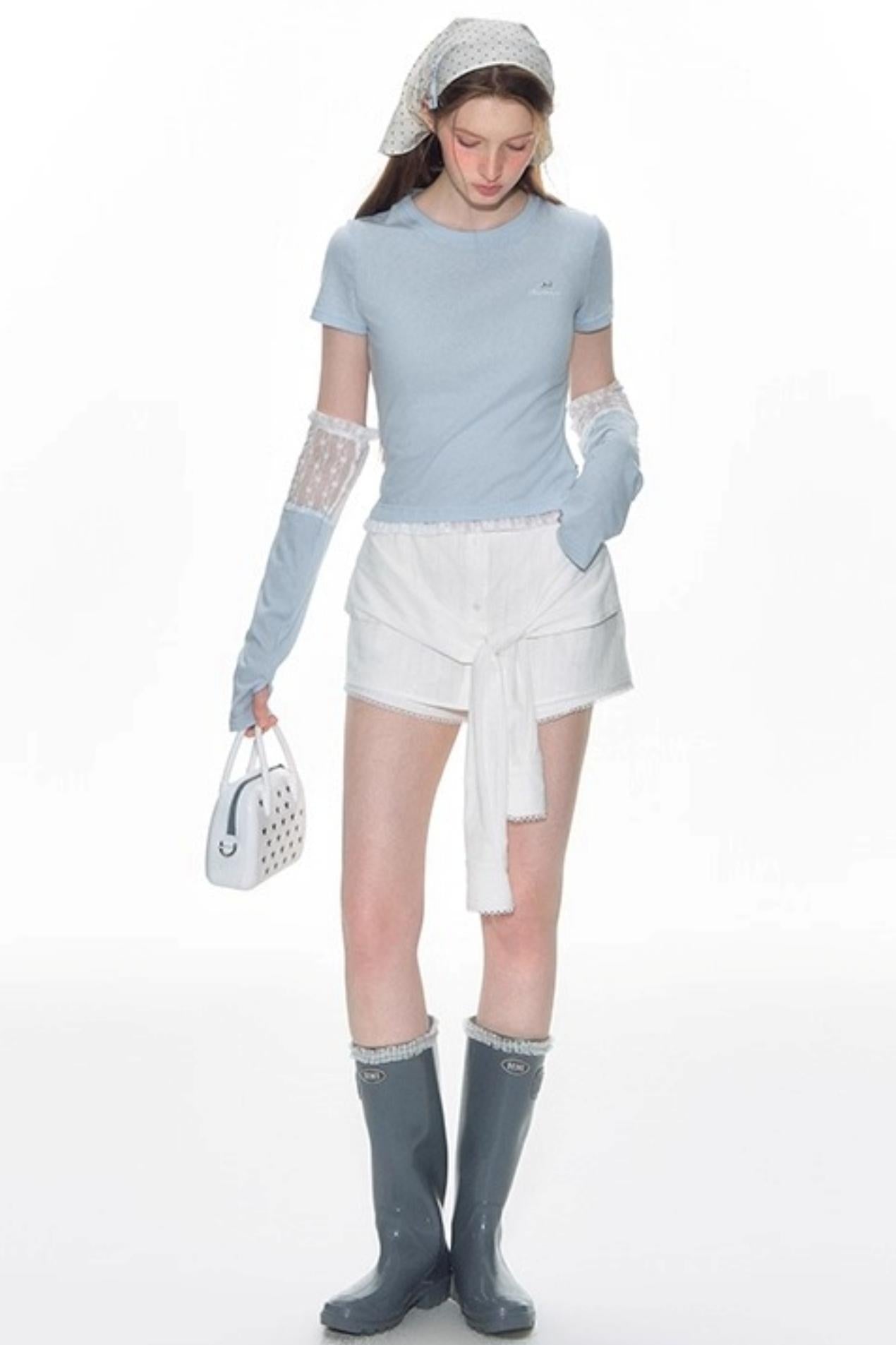 Nap Lace Stitched Short Sleeve T-Shirt Set