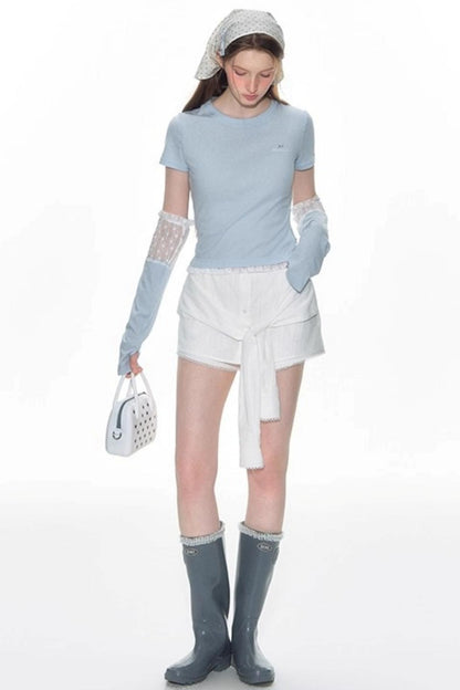 Nap Lace Stitched Short Sleeve T-Shirt Set