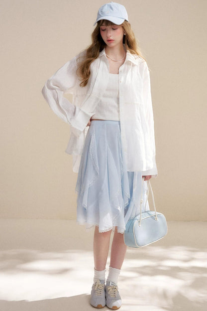 Irregular Ruffle Lace Skirt