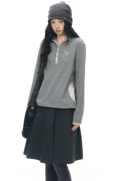 Striped Hooded Color-Block Top
