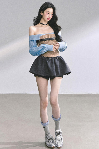 Wide Shoulder Crop Full Sleeve Top