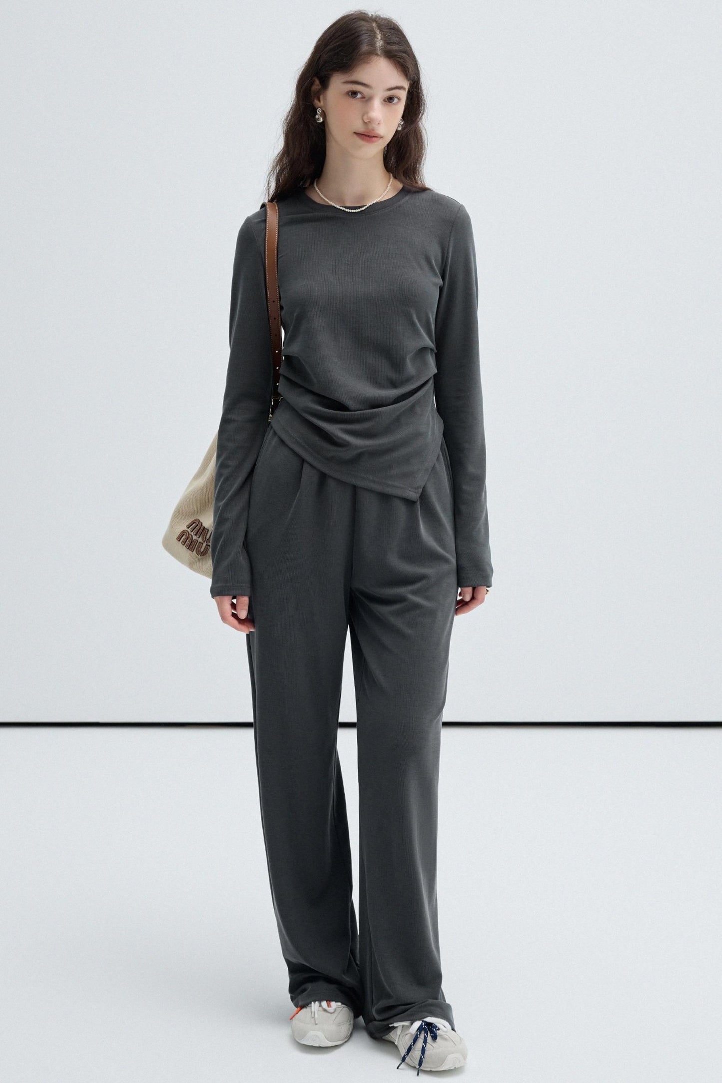 Asymmetrical T-Shirt and Casual Pants Set-UP